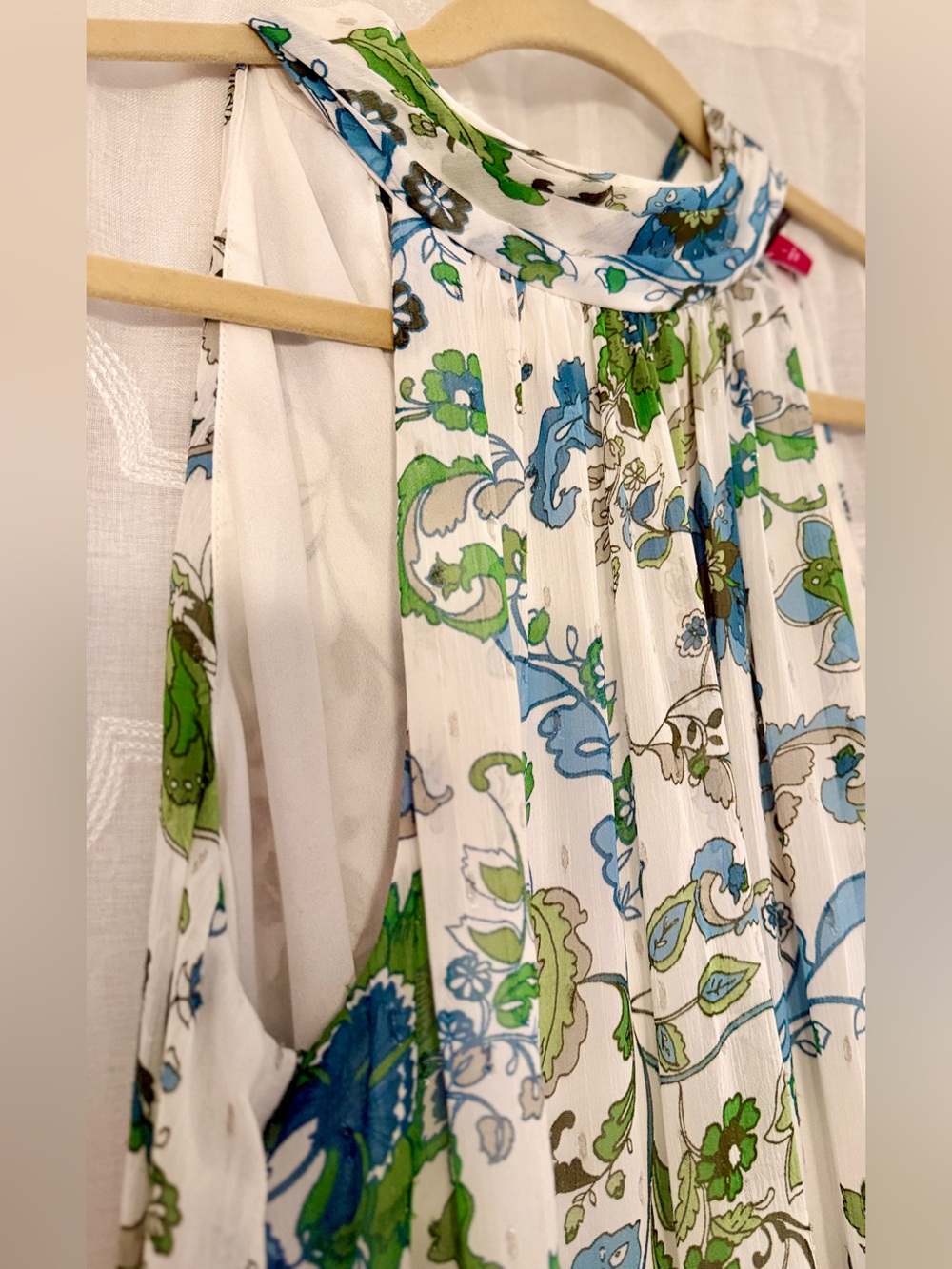 Vince Camuto Blue Green Floral Halter Maxi Dress Size Large Boho Flowy - Picture 8 of 9